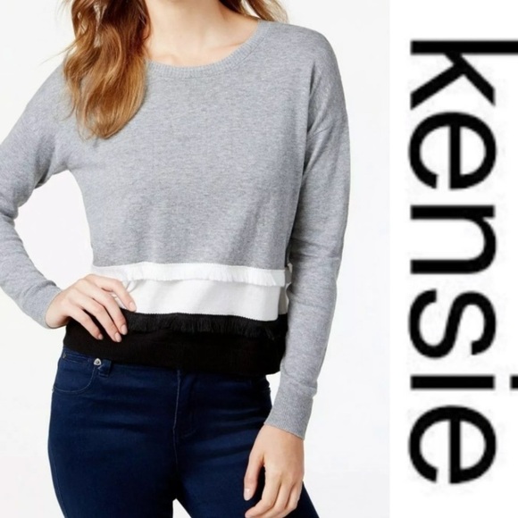 Kensie long sleeve striped top fringe M - Picture 1 of 8